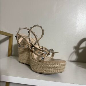 Studded Wedge Espadrilles - Cream